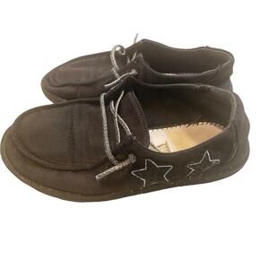 Hey Dude Wendy Girls Black /Black Star US Size Y2 Excellent